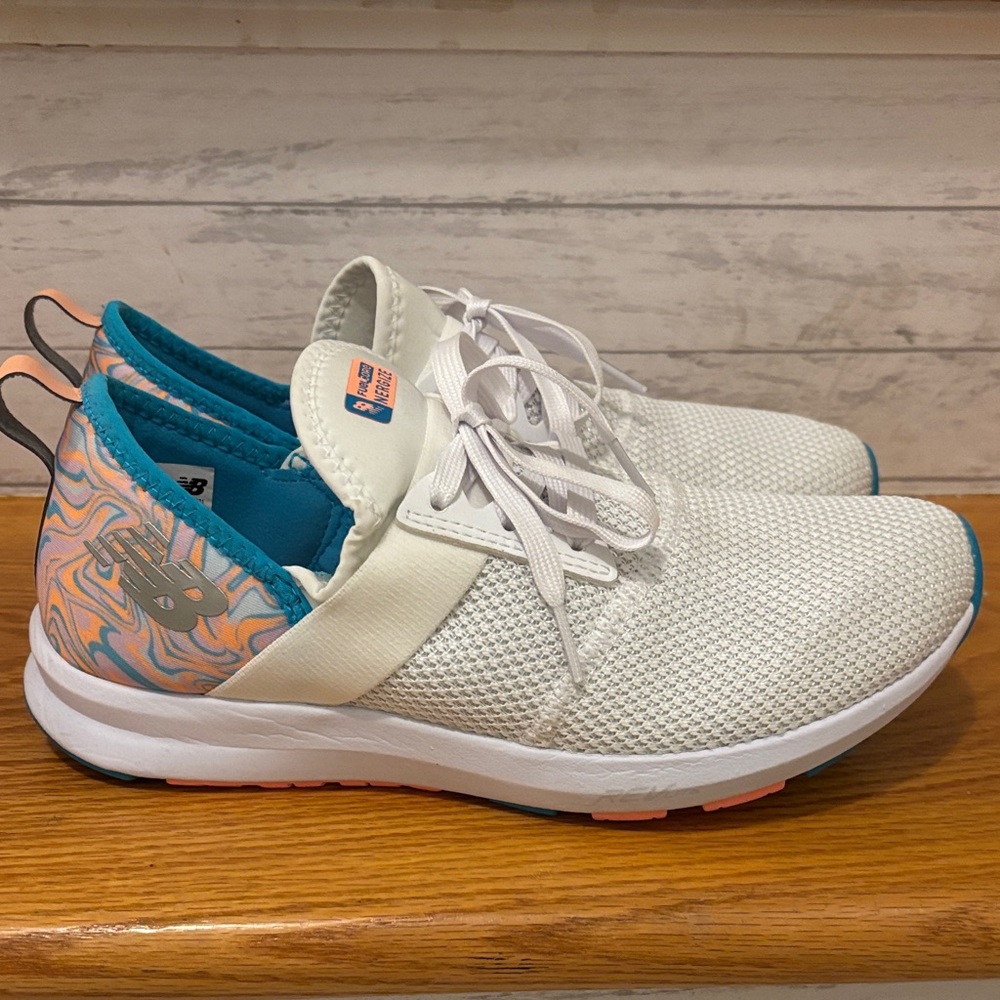 New Balance White and Teal Sneakers with Peach Accents